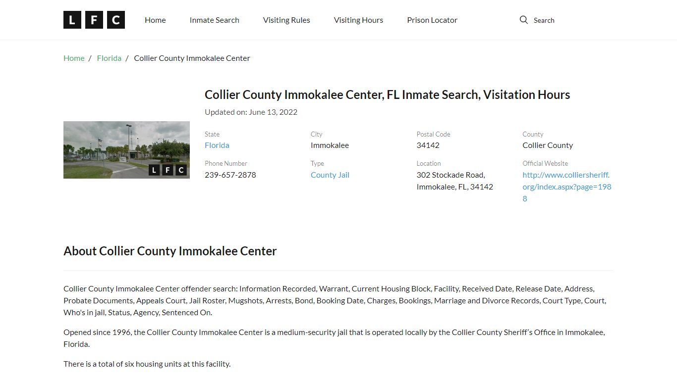 Collier County Immokalee Center, FL Inmate Search ...